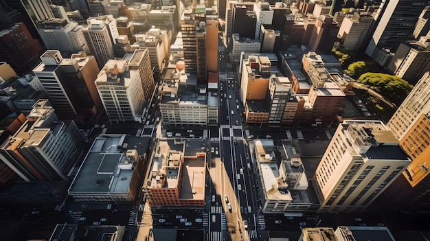 A dynamic aerial view of city streets