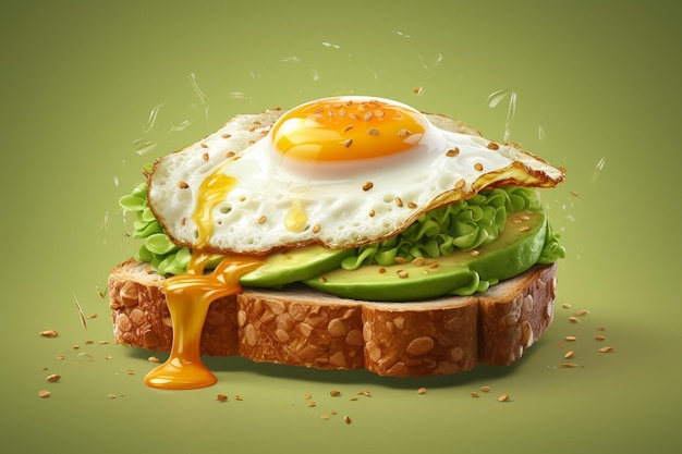 A dynamic AI illustration depicting a fried egg on top of avocado toast Generative Ai