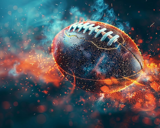 Photo dynamic american football in fiery motion