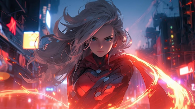 Dynamic Anime Girl Superhero in a Captivating Japanese Kawaii Digital Style