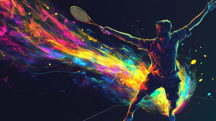Dynamic Badminton Player in a Burst of Vibrant Colors A Stunning Digital Art Depiction of Athleticism and Energy