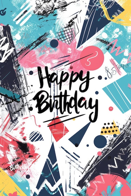 Photo dynamic birthday collage geometric vectors entwined with playful photos and happy birthday text