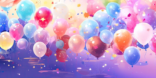 Dynamic Birthday Poster Featuring Balloons Cake Candles Confetti and Festive Celebrations