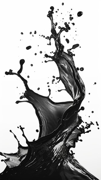 Dynamic black ink splash on white background