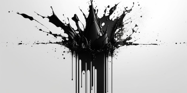 Dynamic Black Ink Splatter on White Background with Cinematic Accent Lighting
