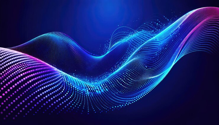 Photo dynamic blue particle waves abstract background