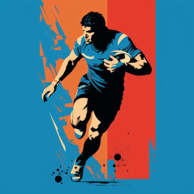 Dynamic Blue Power ontketent de ultieme rugby-actie een filmposter van Saul Bass