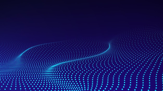 Dynamic blue wave on a blue background Visualization of big data A futuristic wave of particles Science and technology 3d rendering