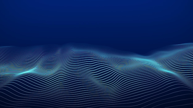 Dynamic blue wave on a blue background Visualization of big data A futuristic wave of particles Science and technology 3d rendering