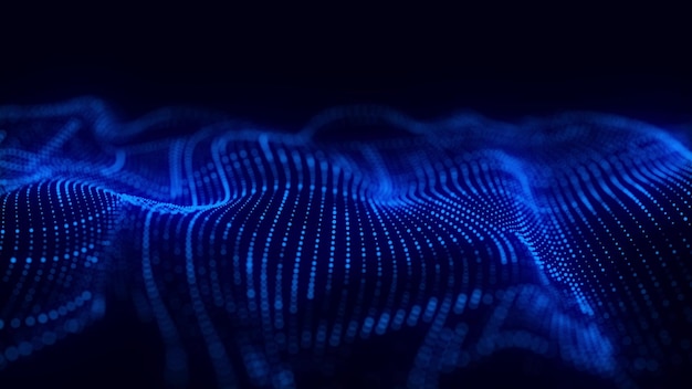 dynamic blue wave of particles abstract futuristic background big data visualization 3d rendering