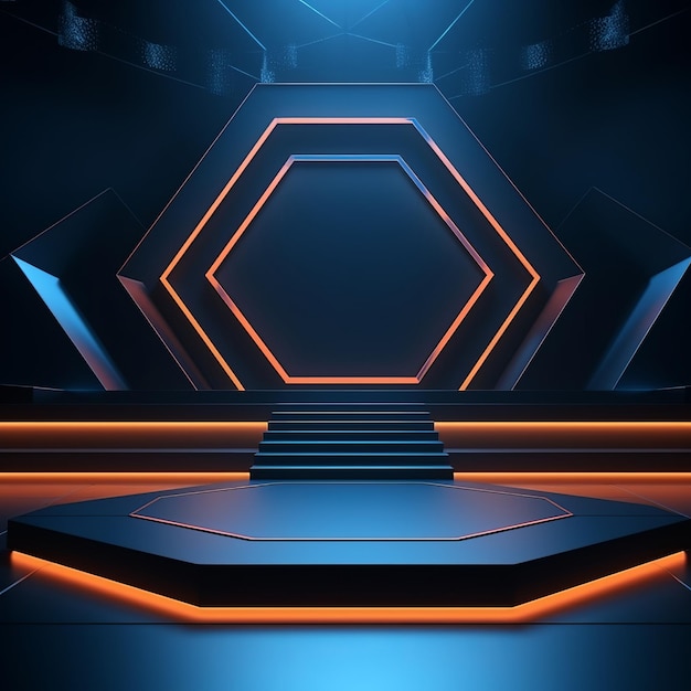 A dynamic bluelight round podium for impactful background display and mockup