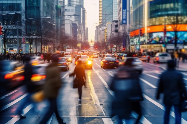 Photo dynamic blur busy commuters in motion generative ai