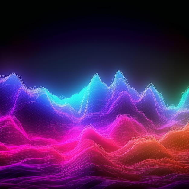 Dynamic and bright background with sound waves in neon colors Generative AI