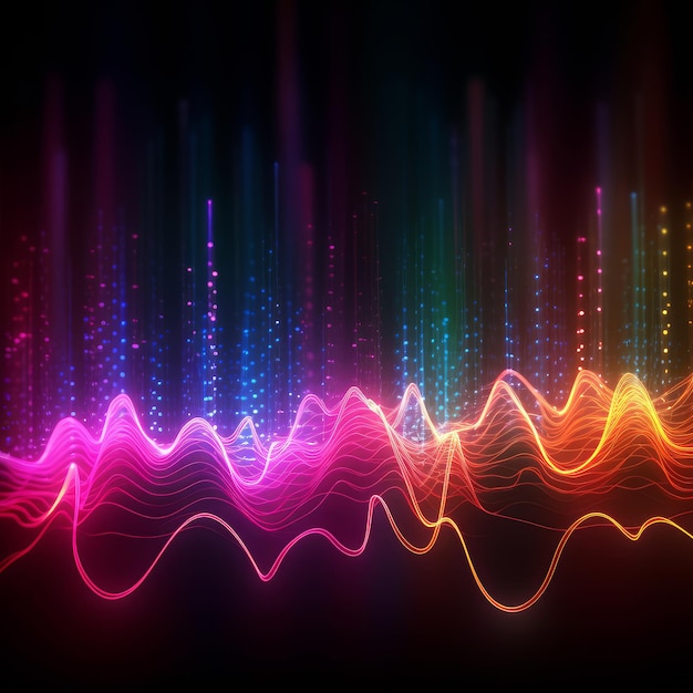 Dynamic and bright background with sound waves in neon colors Generative AI