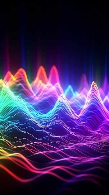 Dynamic and bright background with sound waves in neon colors Generative AI