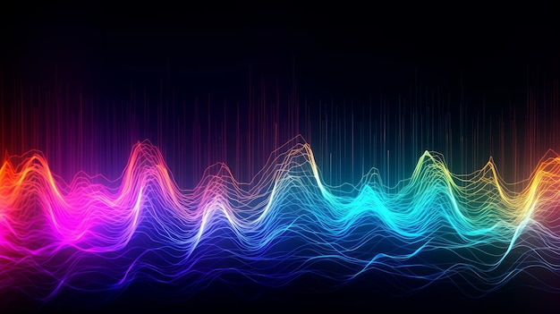 Dynamic and bright background with sound waves in neon colors Generative AI