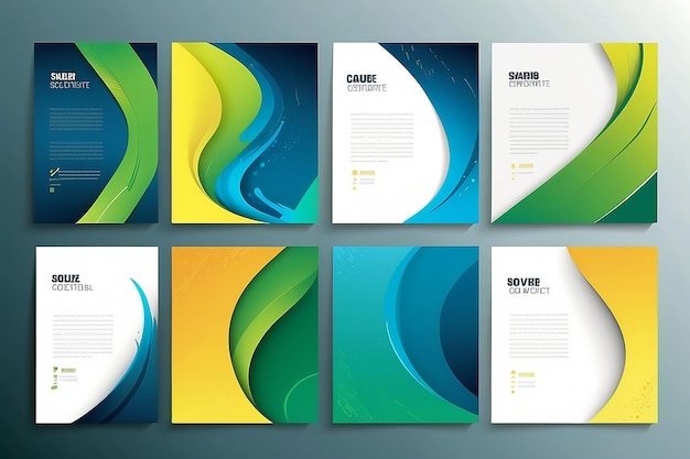 Динамический набор брошюр Современные шаблоны с модным фоном в желтом, зеленом и синем цветах