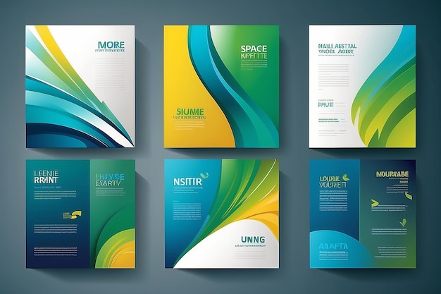 Dynamic Brochure Set Modern Templates with Trendy Backgrounds in Yellow Green and Blue