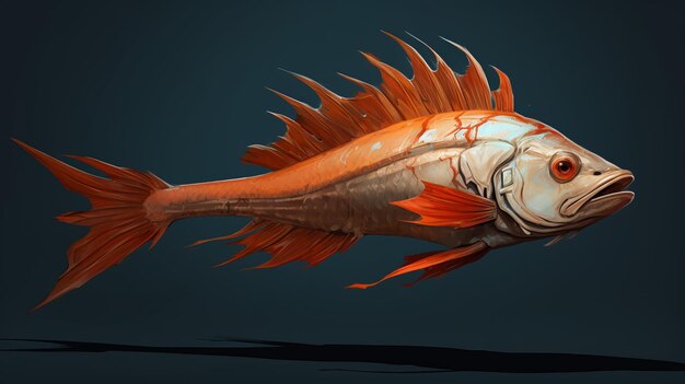 Photo dynamic brushwork red fish in 3d concept art