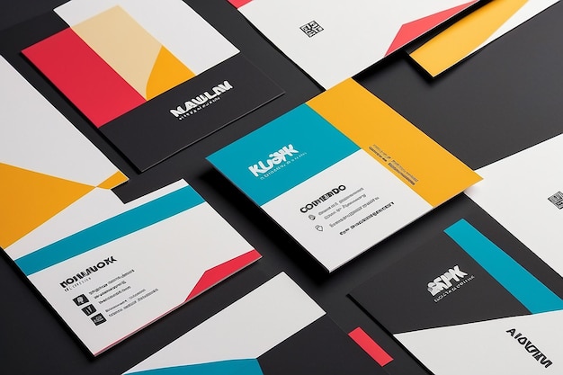 Photo dynamic business card design bold color block layout