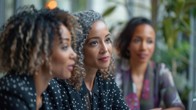 Photo dynamic businesswomen engaged in conversation during casual meeting in modern office generative ai