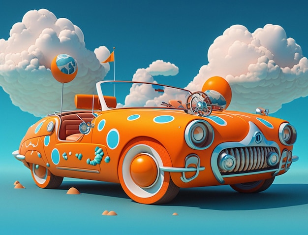 Dynamic C4DStyle Orange Convertible Car Radiant Sunlit Illustration