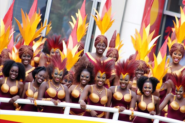 Foto celebrazione dinamica del carnevale partecipanti sorridenti fuochi d'artificio e energia festiva