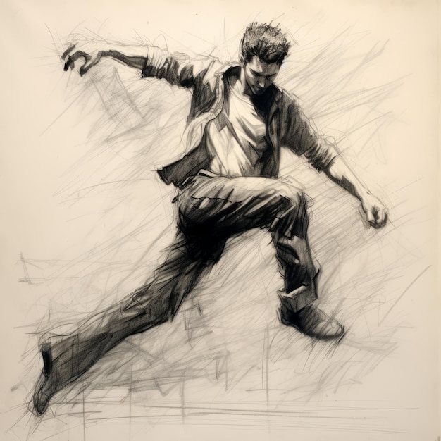 Dynamic Charcoal Sketch Of A Leaping Man