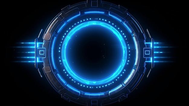 Dynamic circle frame with blue neon light and overlapped geometry