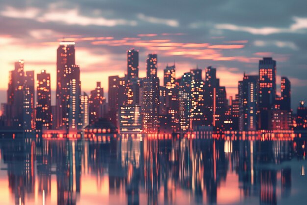 Photo dynamic city skyline aglow with evening lights oct