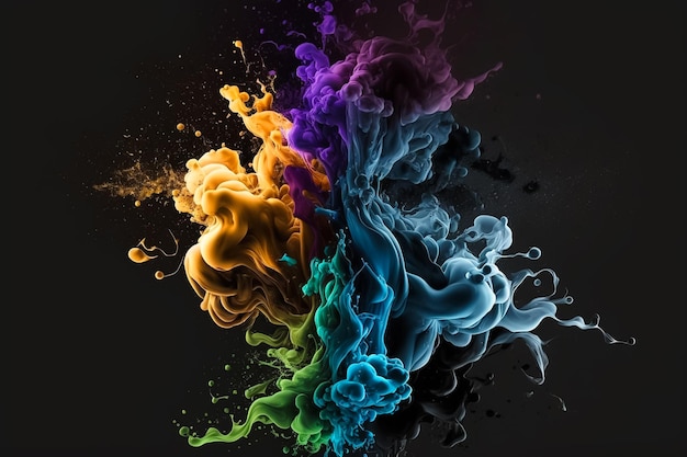 Dynamic color splash fine art in the dark background