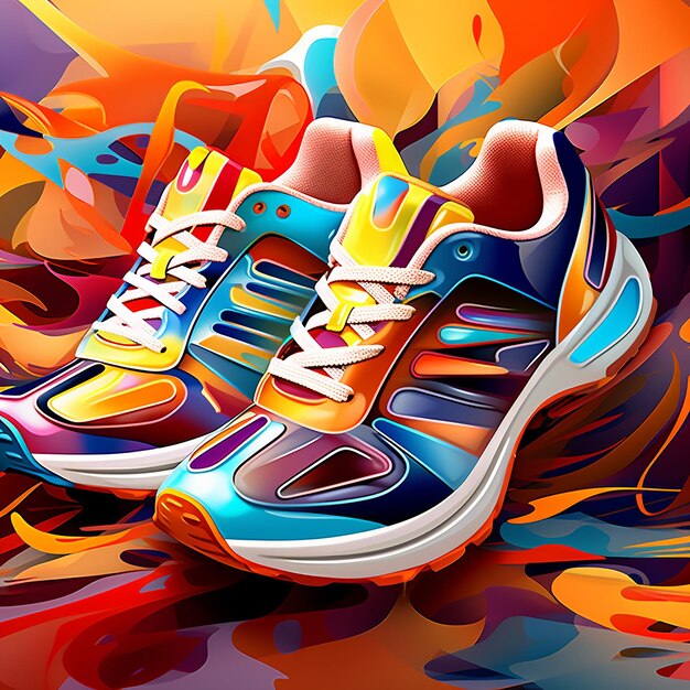 Dynamic competition abstract multicolor sports shoe