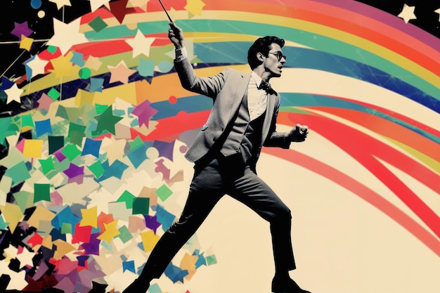 Dynamic Conductor Orchestrating a Colorful Symphony