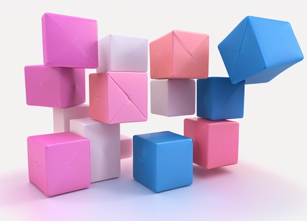 Dynamic Cubes in Flight 3D Render of Flying Cubes on a White Background