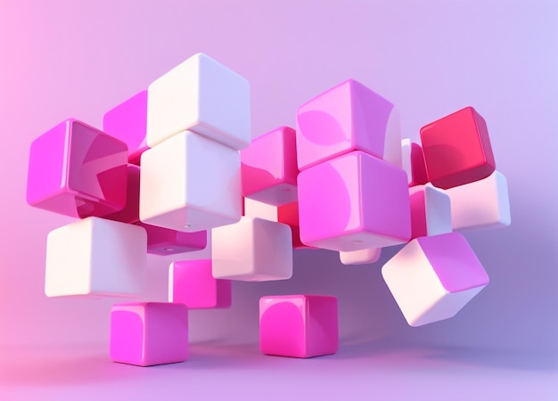 Dynamic Cubes in Flight 3D Render of Flying Cubes on a White Background