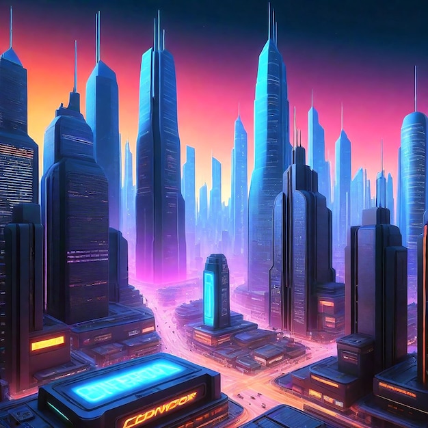 Dynamic cyberpunk cityscape