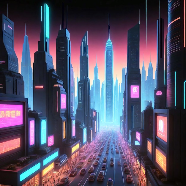 Dynamic cyberpunk cityscape