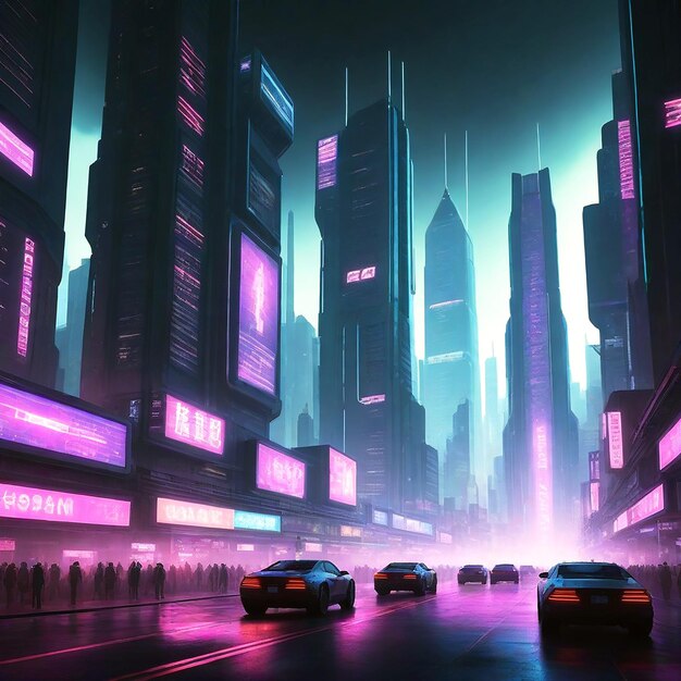 Dynamic cyberpunk cityscape
