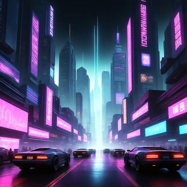 Dynamic cyberpunk cityscape