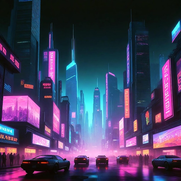 Dynamic cyberpunk cityscape