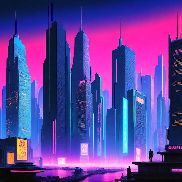 Dynamic cyberpunk cityscape