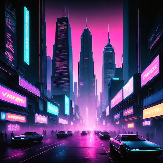 Dynamic cyberpunk cityscape