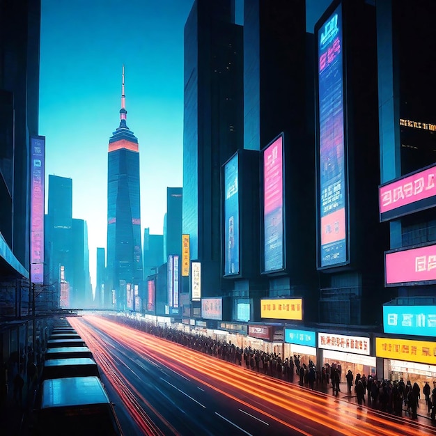 Dynamic cyberpunk cityscape