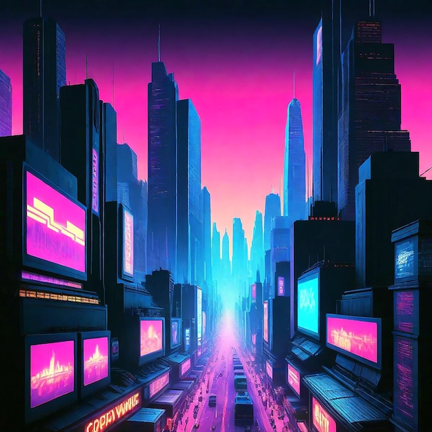 Dynamic cyberpunk cityscape