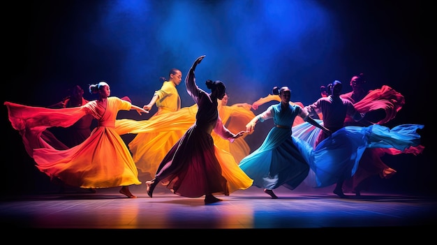 dynamic dance performance on a stage Vibrant colors