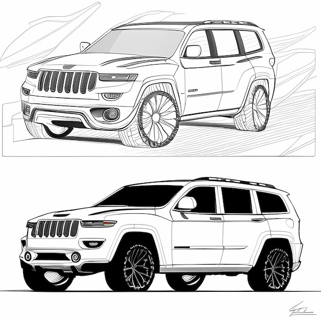 Photo dynamic design coloring the jeep grand in front and side views