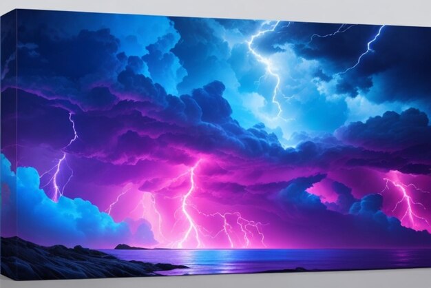 A dynamic digital artwork featuring d blue and vibrant pink lightning canvas