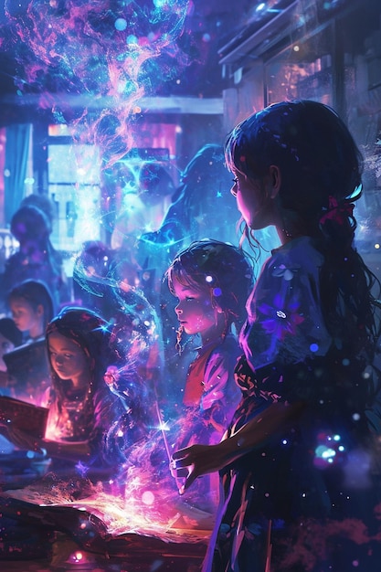 Динамичное цифровое изображение молодых девушек в классе.