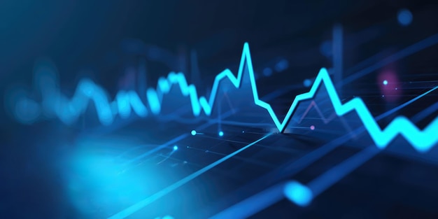 Dynamic digital graph lines on a screen showcasing trends and data analysis against a dark hightech background