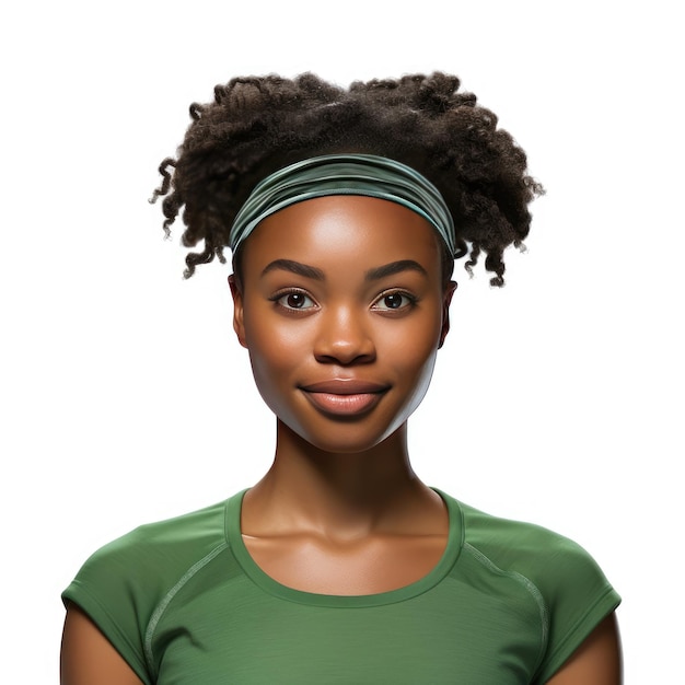 다이내과 다양성: 녹색 S를 가진 운동적인 16 세 아프리카 소녀의 디지털 아바타를 강화합니다.